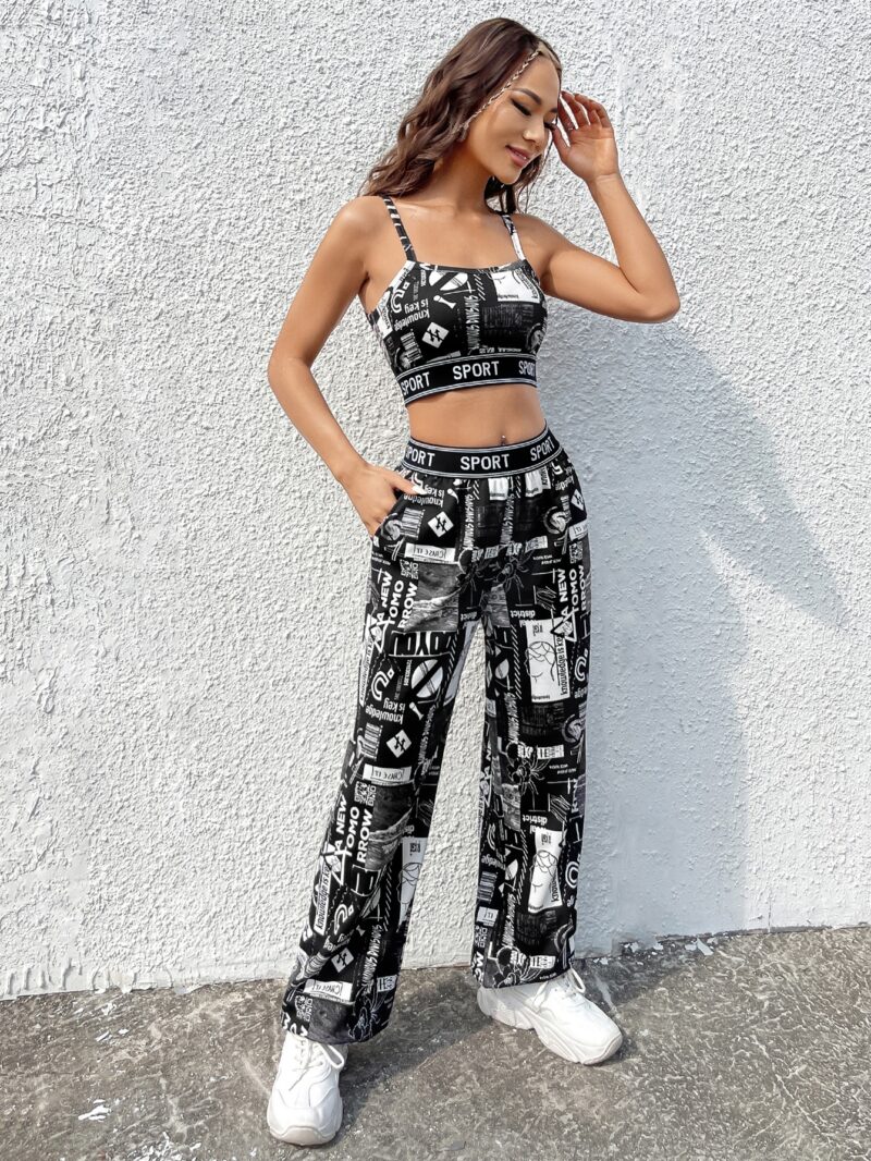 EZwear Letter Graphic Cami Top & Sweatpants - Image 5