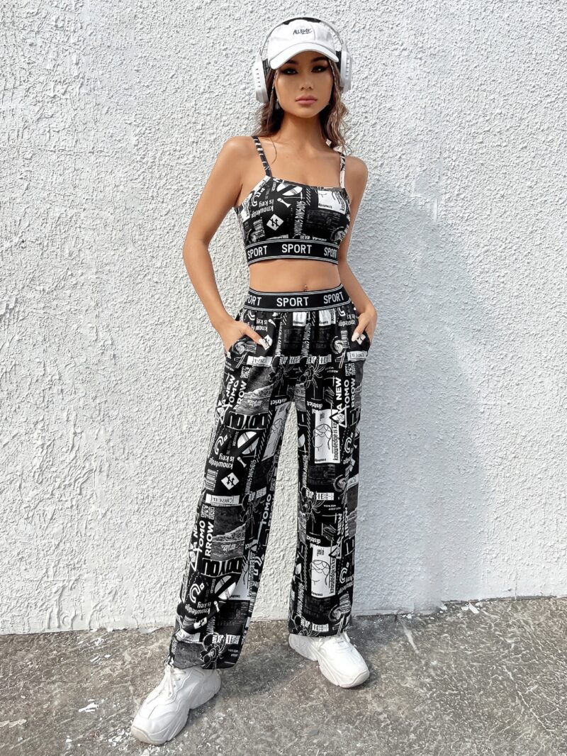 EZwear Letter Graphic Cami Top & Sweatpants - Image 6