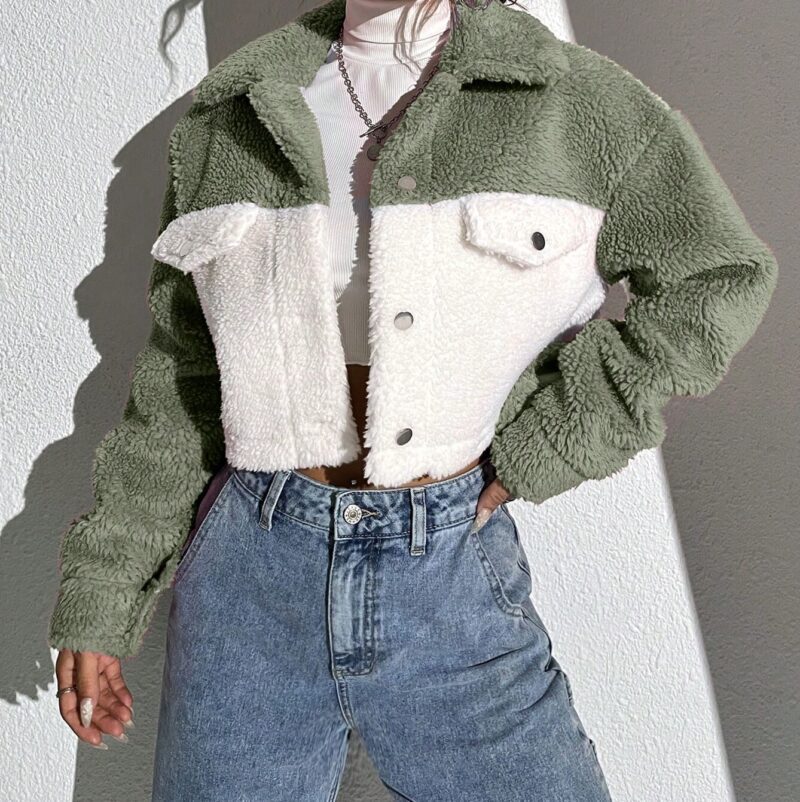 Two Tone Drop Shoulder Crop Corduroy Jacket