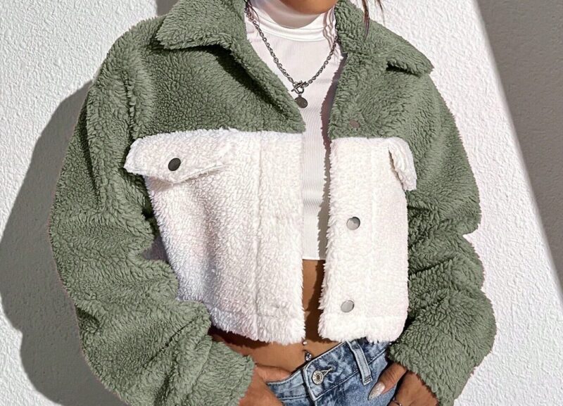 Two Tone Drop Shoulder Crop Corduroy Jacket - Image 5