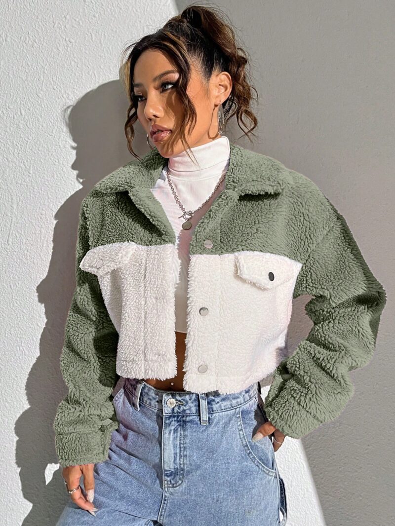 Two Tone Drop Shoulder Crop Corduroy Jacket - Image 6