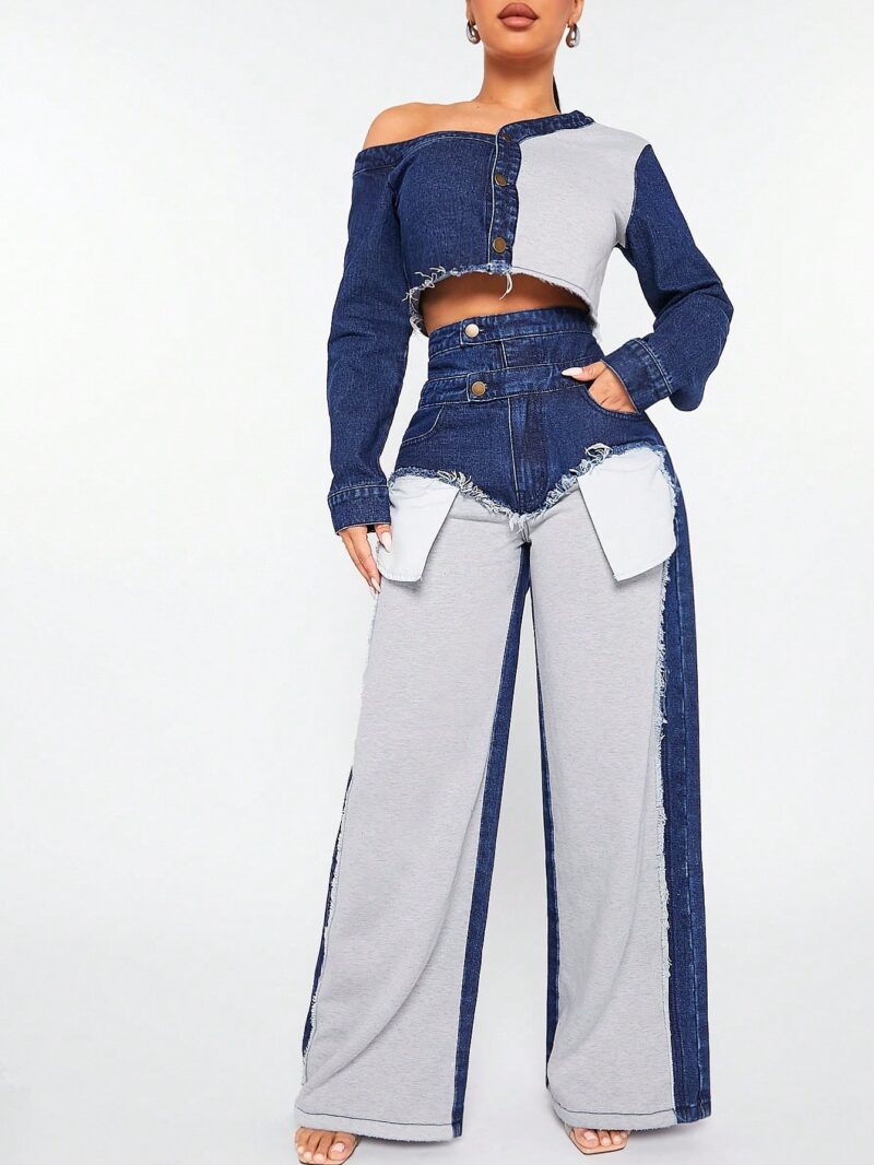 Haute Layered Waist Mixed Media Jeans - Image 2