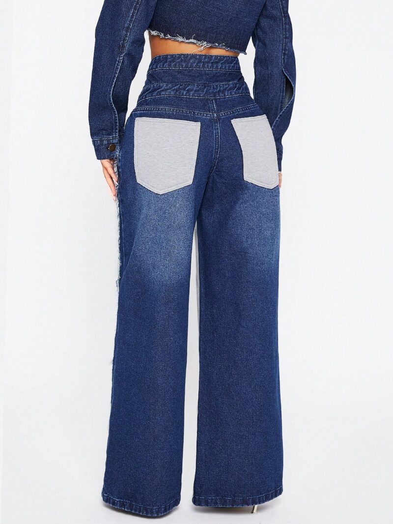 Haute Layered Waist Mixed Media Jeans - Image 3