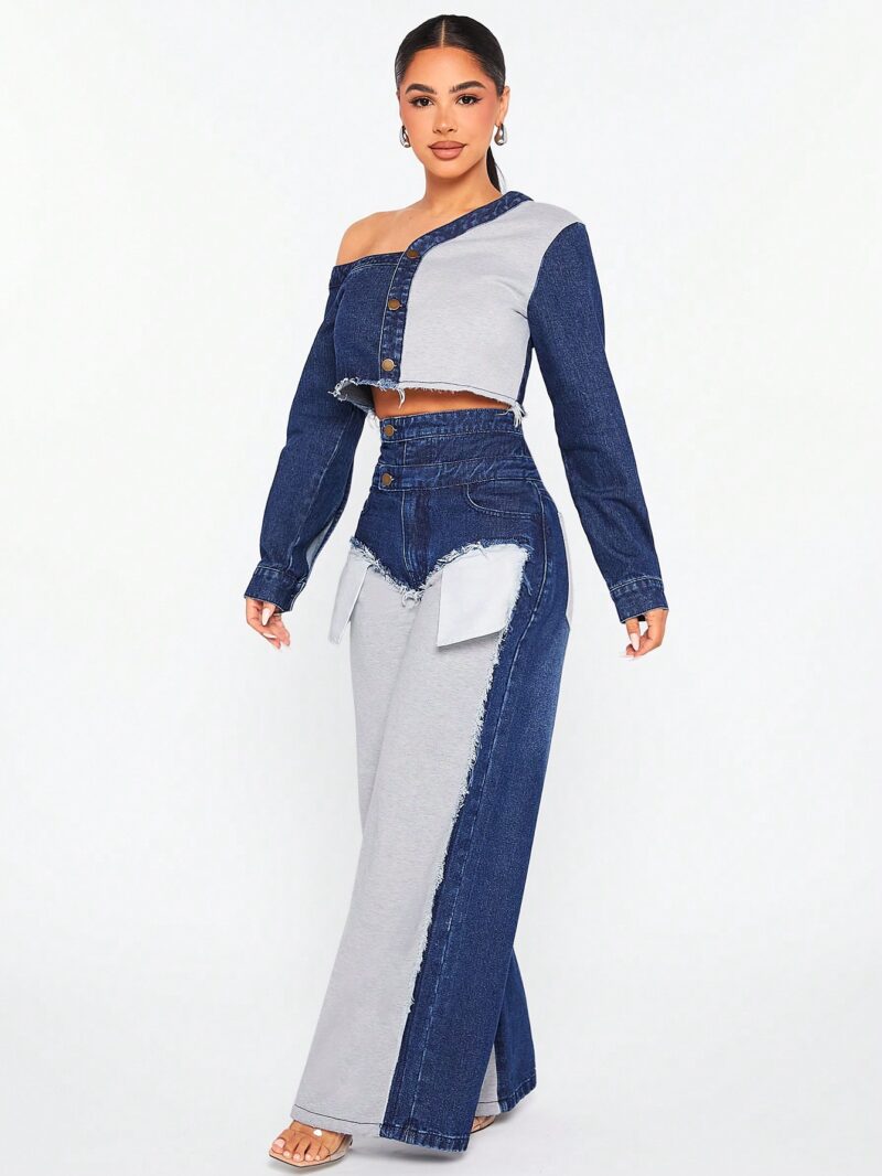 Haute Layered Waist Mixed Media Jeans - Image 4