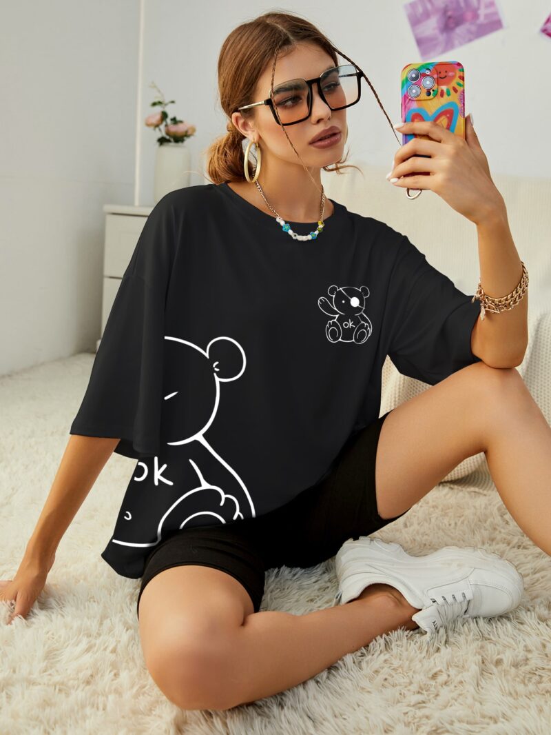 Bear Print Drop Shoulder Tee