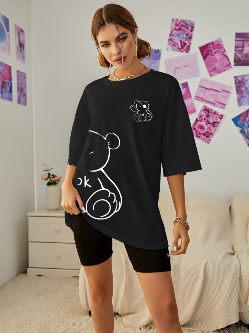 Bear Print Drop Shoulder Tee - Image 2