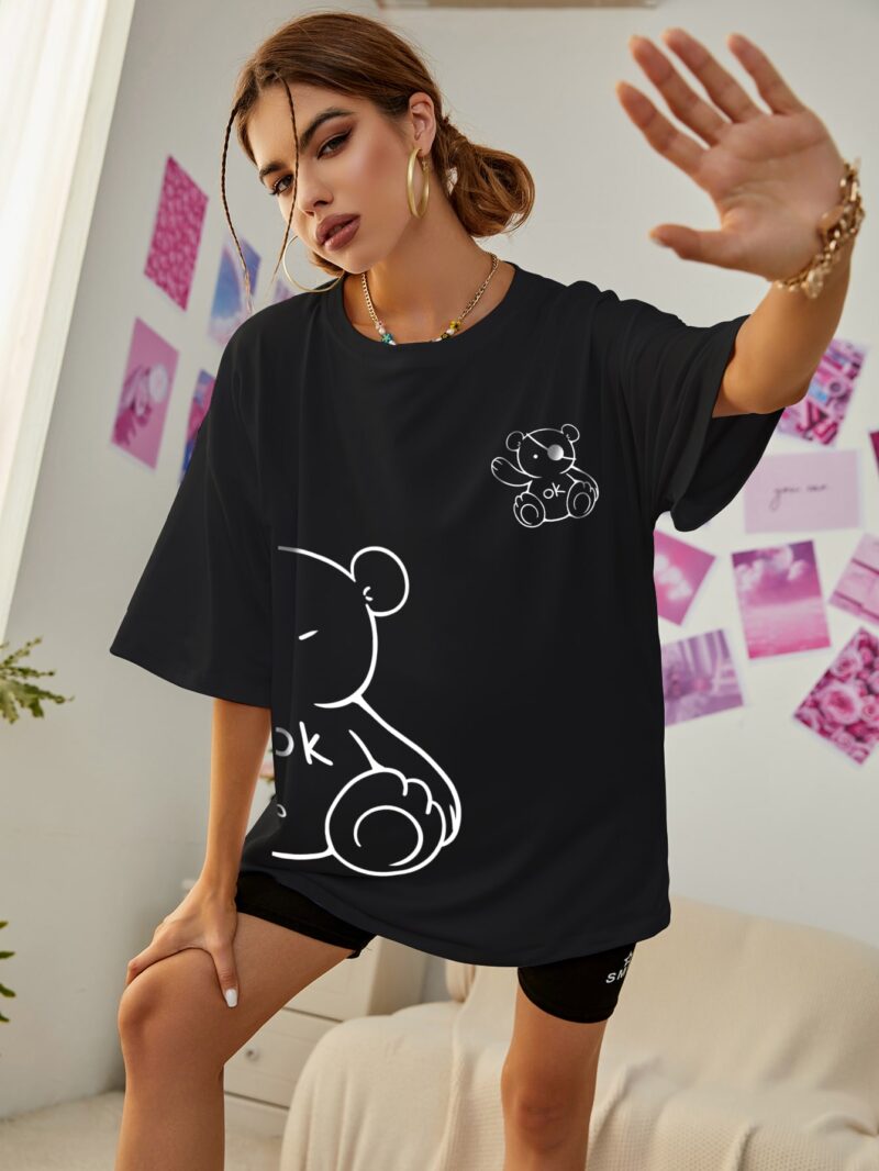 Bear Print Drop Shoulder Tee - Image 5