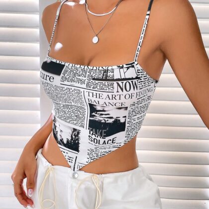 Newspaper Print Bandana Hem Cami Top