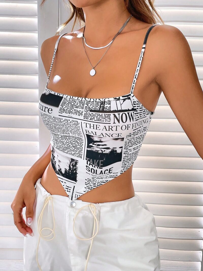 Newspaper Print Bandana Hem Cami Top