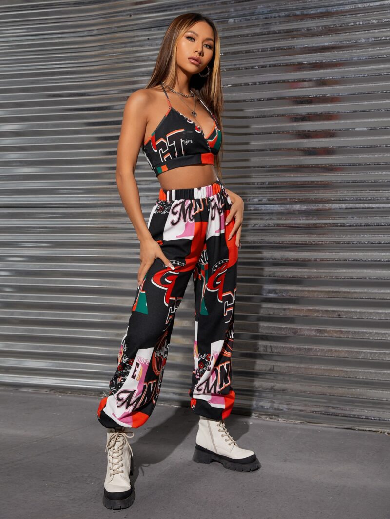 Coolane Letter Graphic Backless Crop Halter Top & Joggers - Image 3