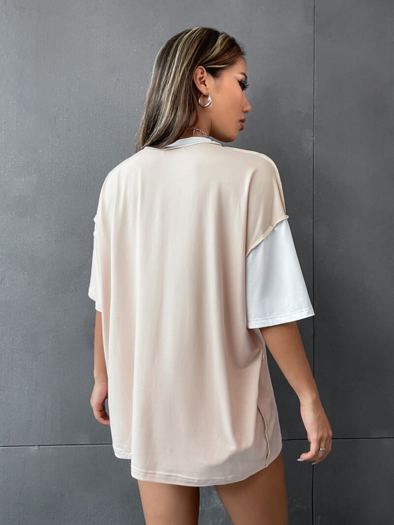 Colourblock Top Stitching Oversized Tee - Image 3