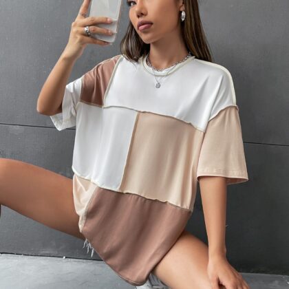 Colourblock Top Stitching Oversized Tee