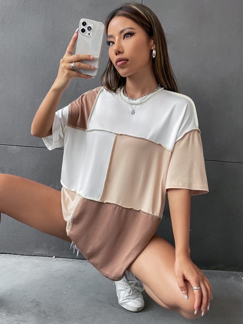 Colourblock Top Stitching Oversized Tee