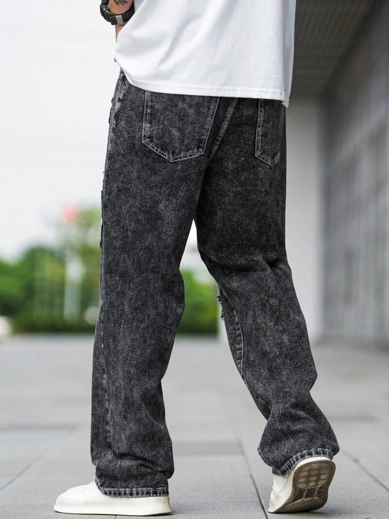 Men Letter Graphic Ripped Straight Leg Jeans - Image 3