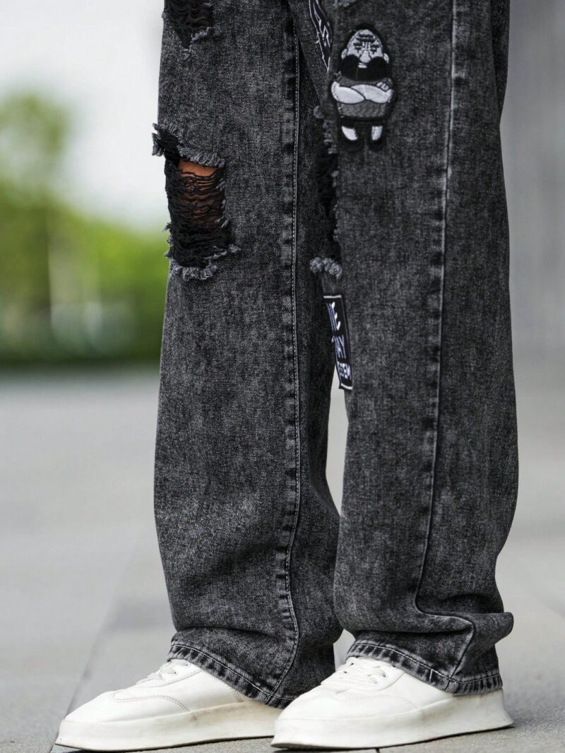 Men Letter Graphic Ripped Straight Leg Jeans - Image 6