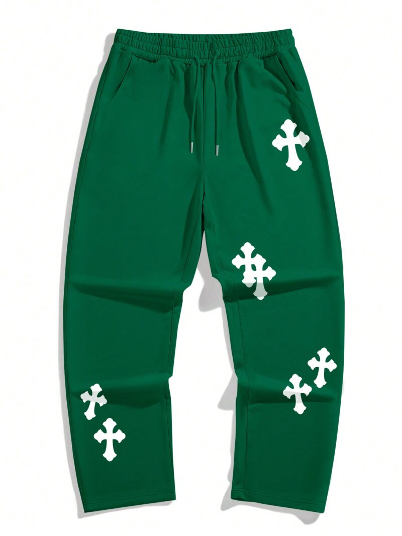 Casual Cross Printed Drawstring Waist Sweatpants - Image 3