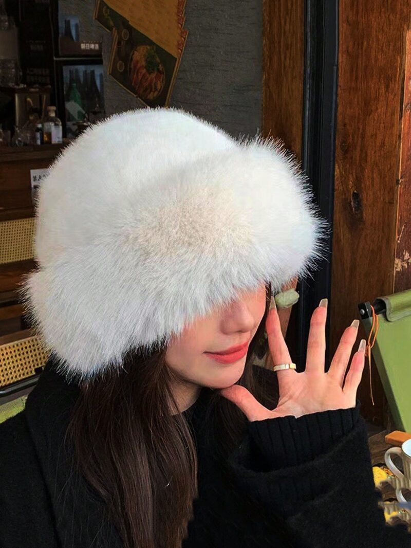 Winter Furry Hat, European & Korean Style Warm Headwear, Solid Color Cute & Versatile, Thicker Design - Image 3