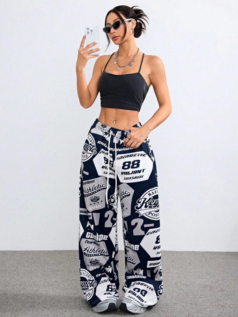 Hip Hop Casual Number Pattern Color-Blocked Soccer Sweatpants - Image 3