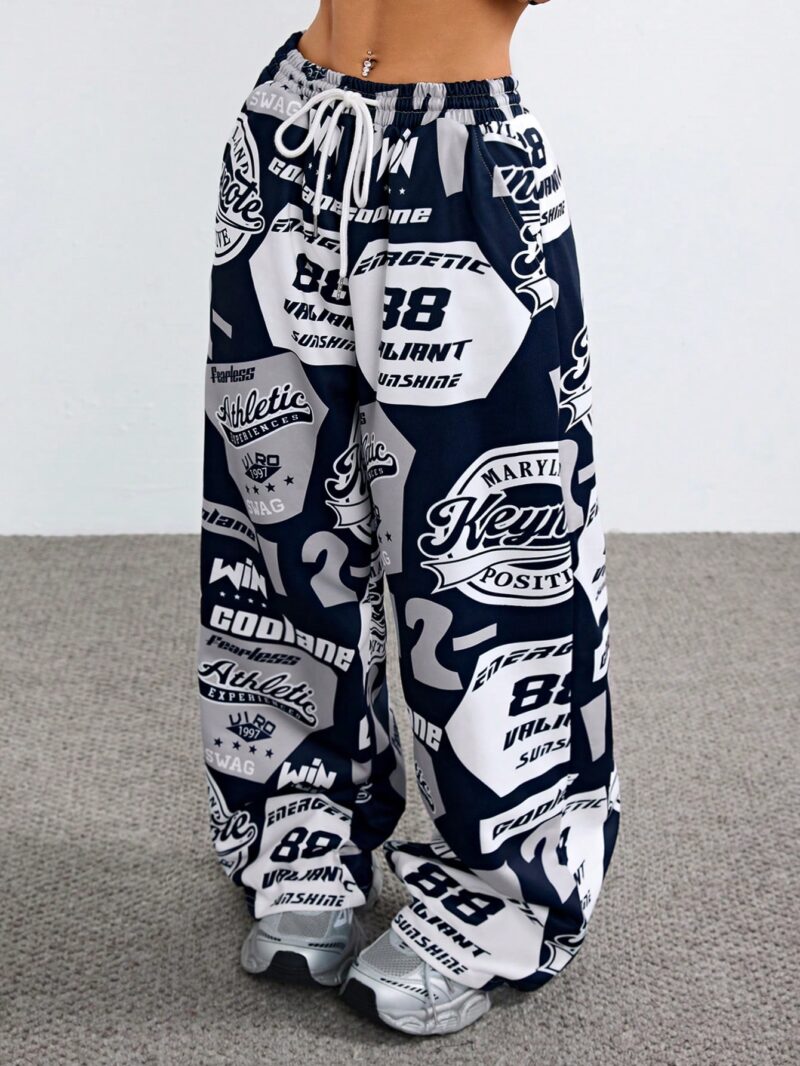 Hip Hop Casual Number Pattern Color-Blocked Soccer Sweatpants - Image 6