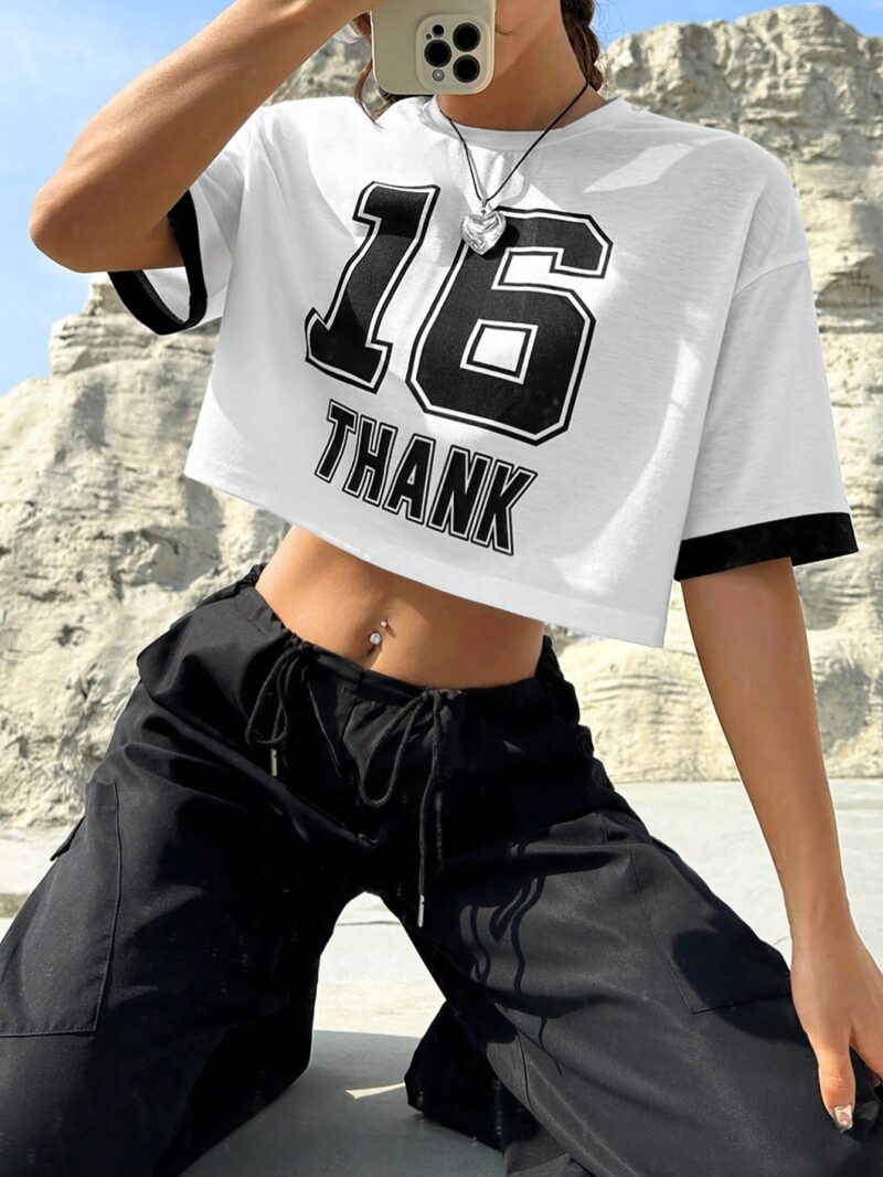 Letter Printed Short Sleeve T-Shirt - Image 2