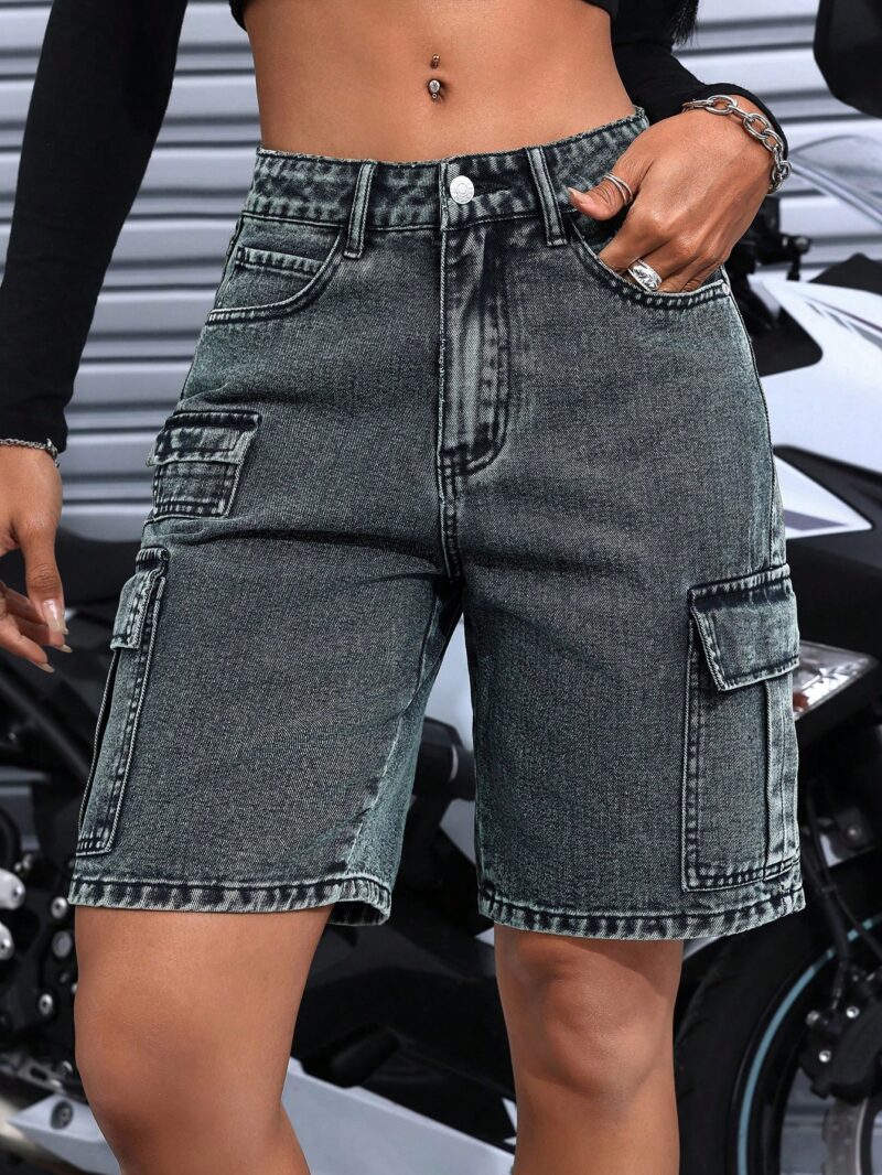 Denim Shorts With Pocket Design - Image 3