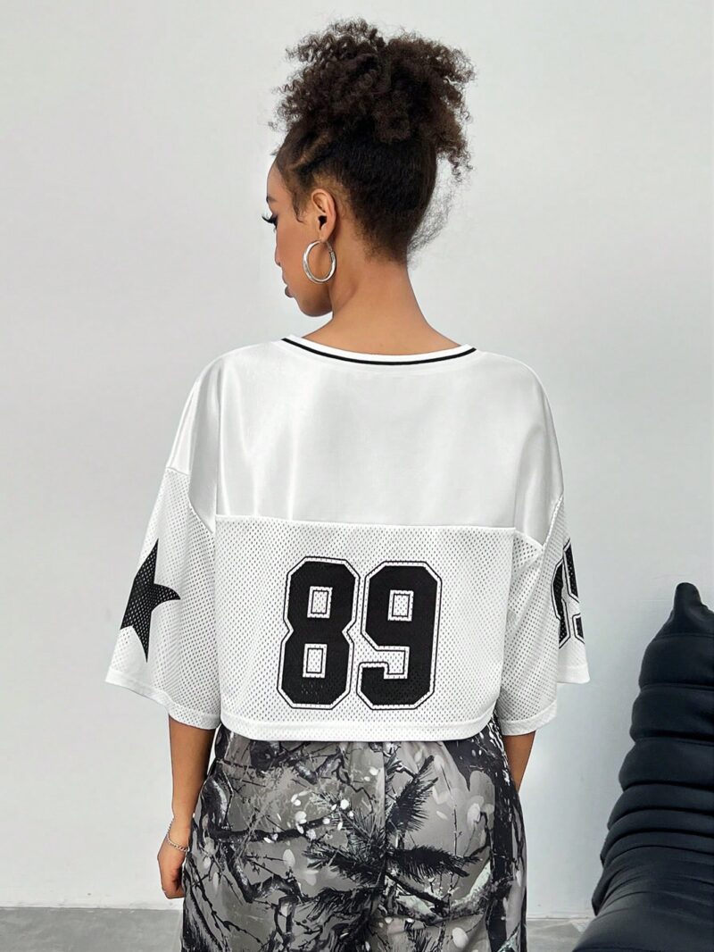 Vintage Sport Soccer Jersey Letter Print Y2K Blokecore Cropped Versatile T-Shirt - Image 6