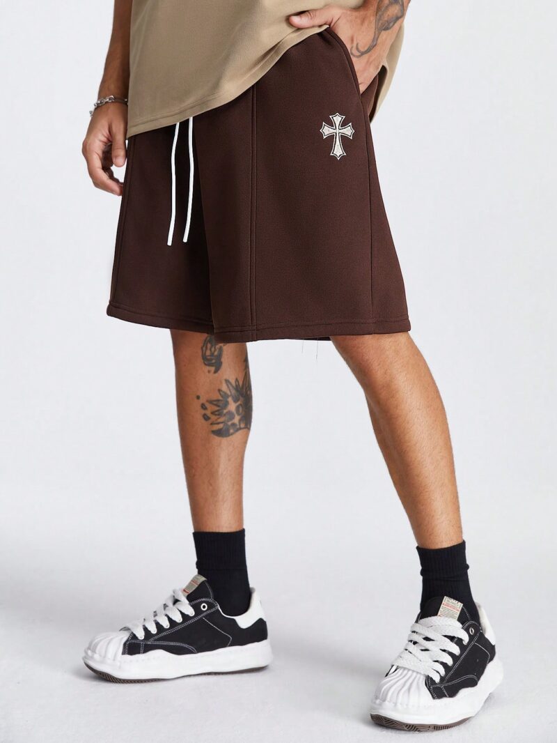 Loose Fit Knitted Shorts With Embroidered 3D Cross Patterns, Ideal For Summer