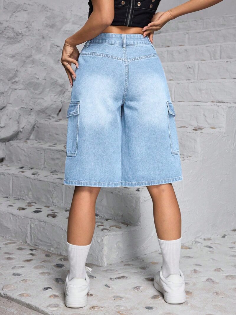 Front Button Multiple Pockets Denim Shorts, Casual Daily - Image 3