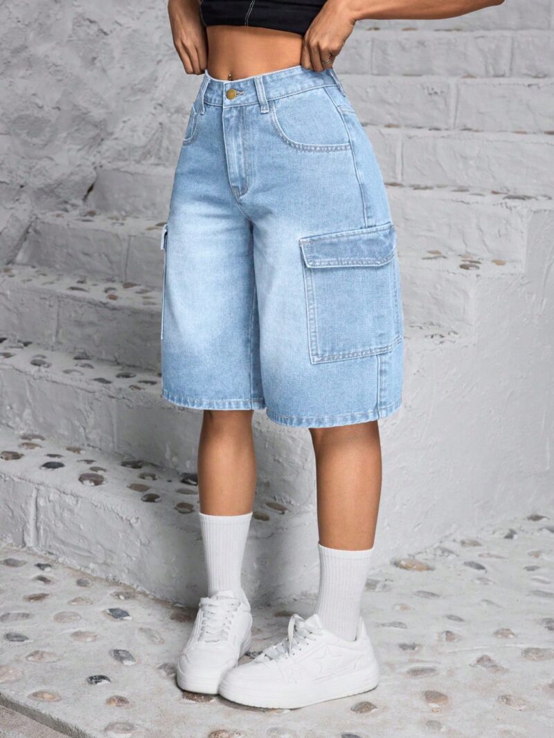 Front Button Multiple Pockets Denim Shorts, Casual Daily - Image 6