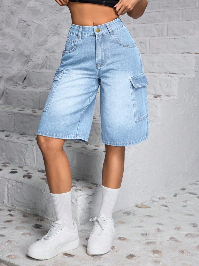 Front Button Multiple Pockets Denim Shorts, Casual Daily - Image 5