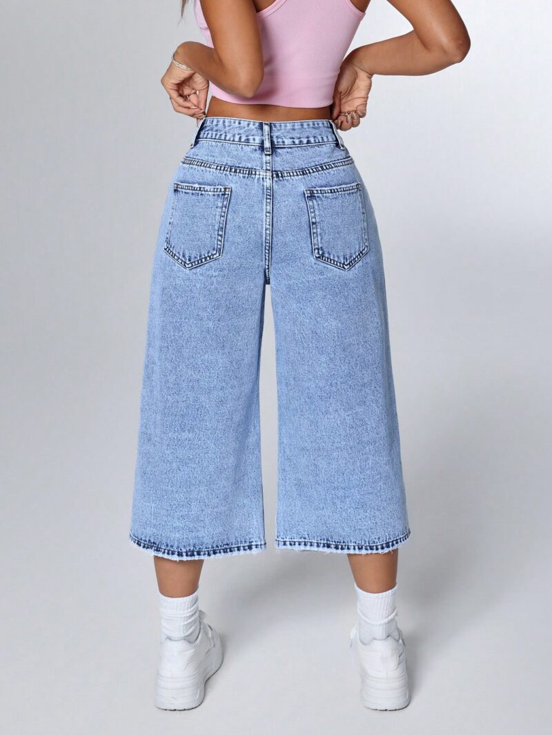 Loose Fit Pocket Distressed Wide Leg Casual Jeans - Image 6