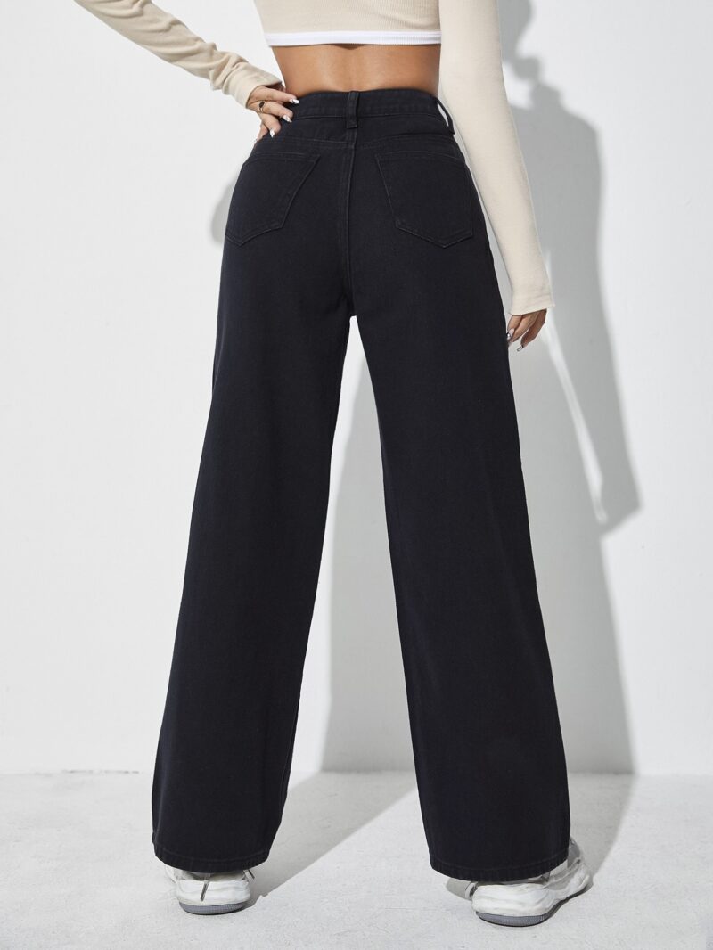 High Waist Letter & Fire Pattern Wide Leg Jeans - Image 7