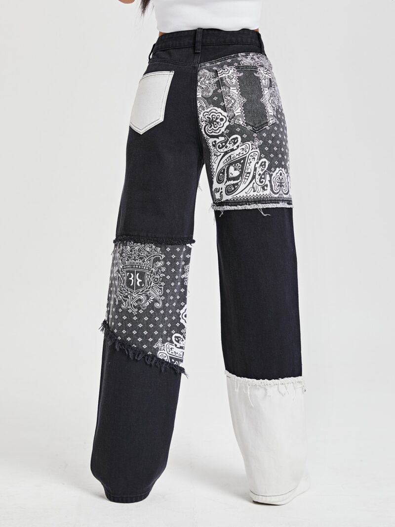 Paisley Print Patchwork Print Jeans - Image 3