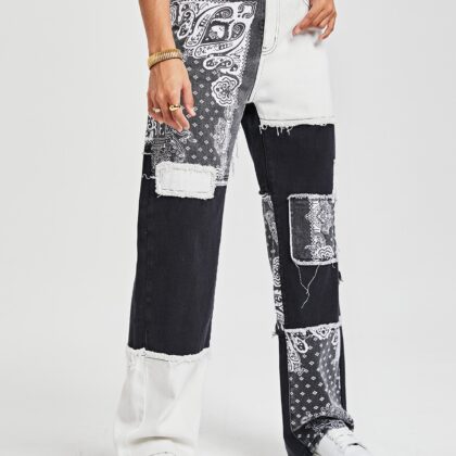 Paisley Print Patchwork Print Jeans