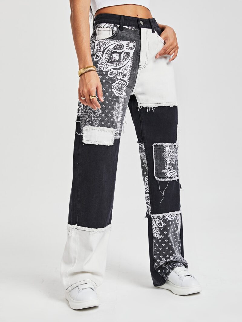 Paisley Print Patchwork Print Jeans