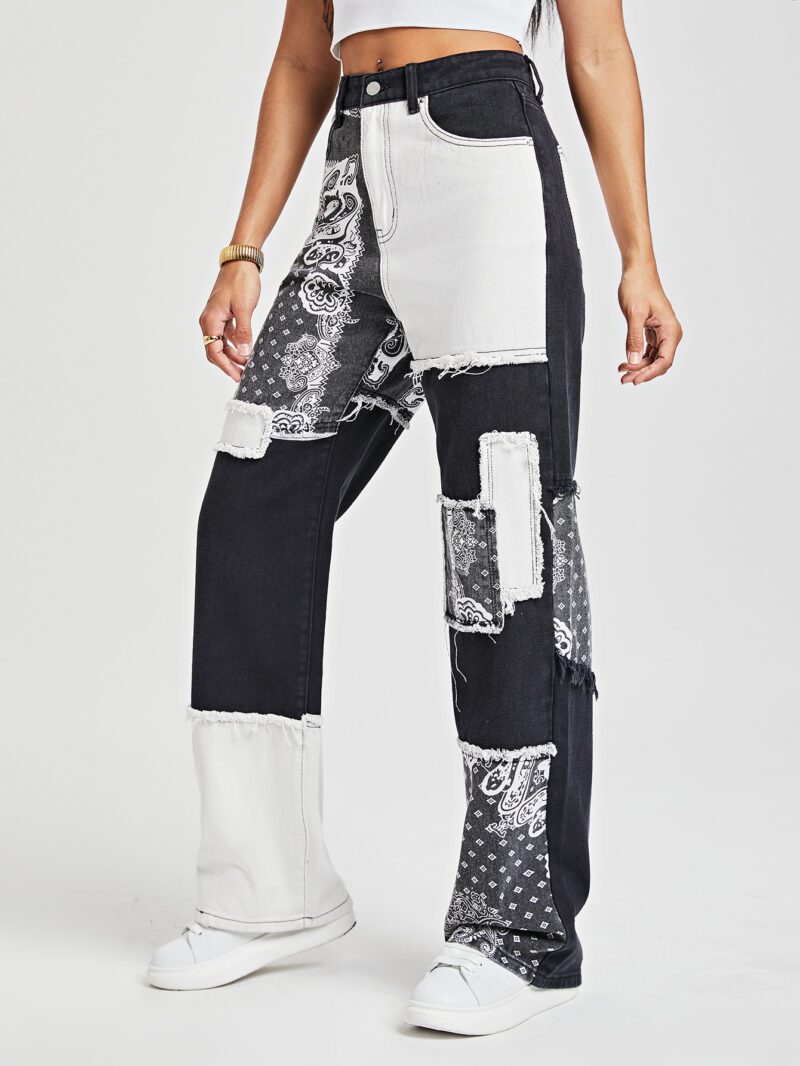 Paisley Print Patchwork Print Jeans - Image 7