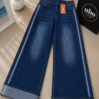 Dark wash denim wide leg jeans